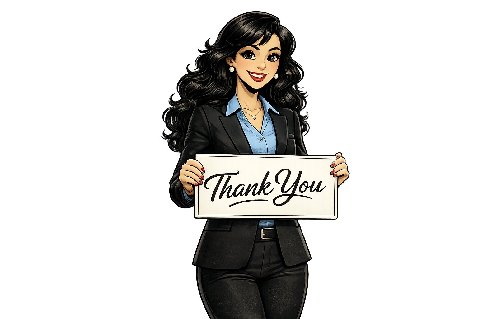 Web Chick holding a thank you sign